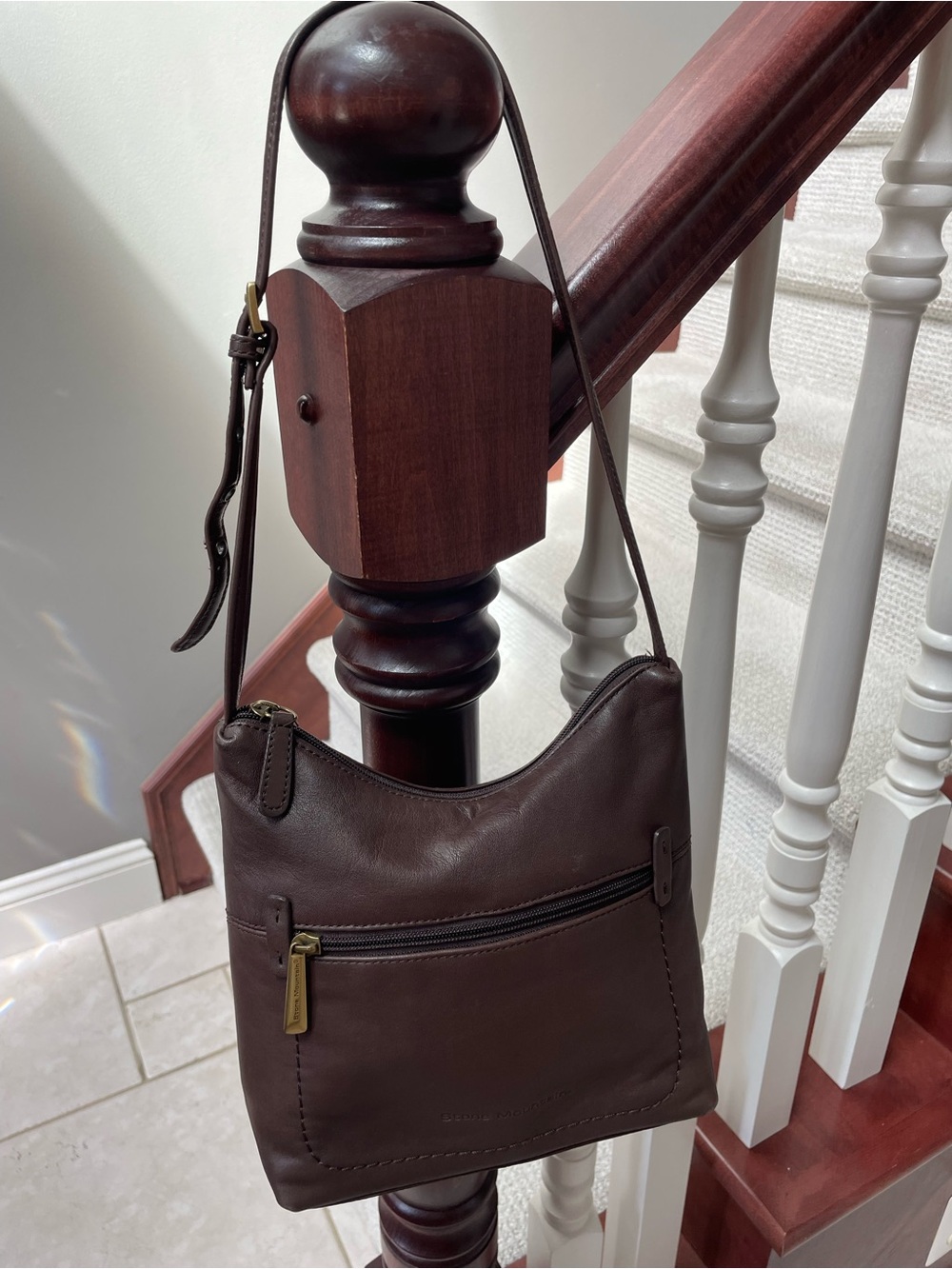 Stone Mountain Chocolate Brown Leather Shoulder Adjustable Strap Bag Purse